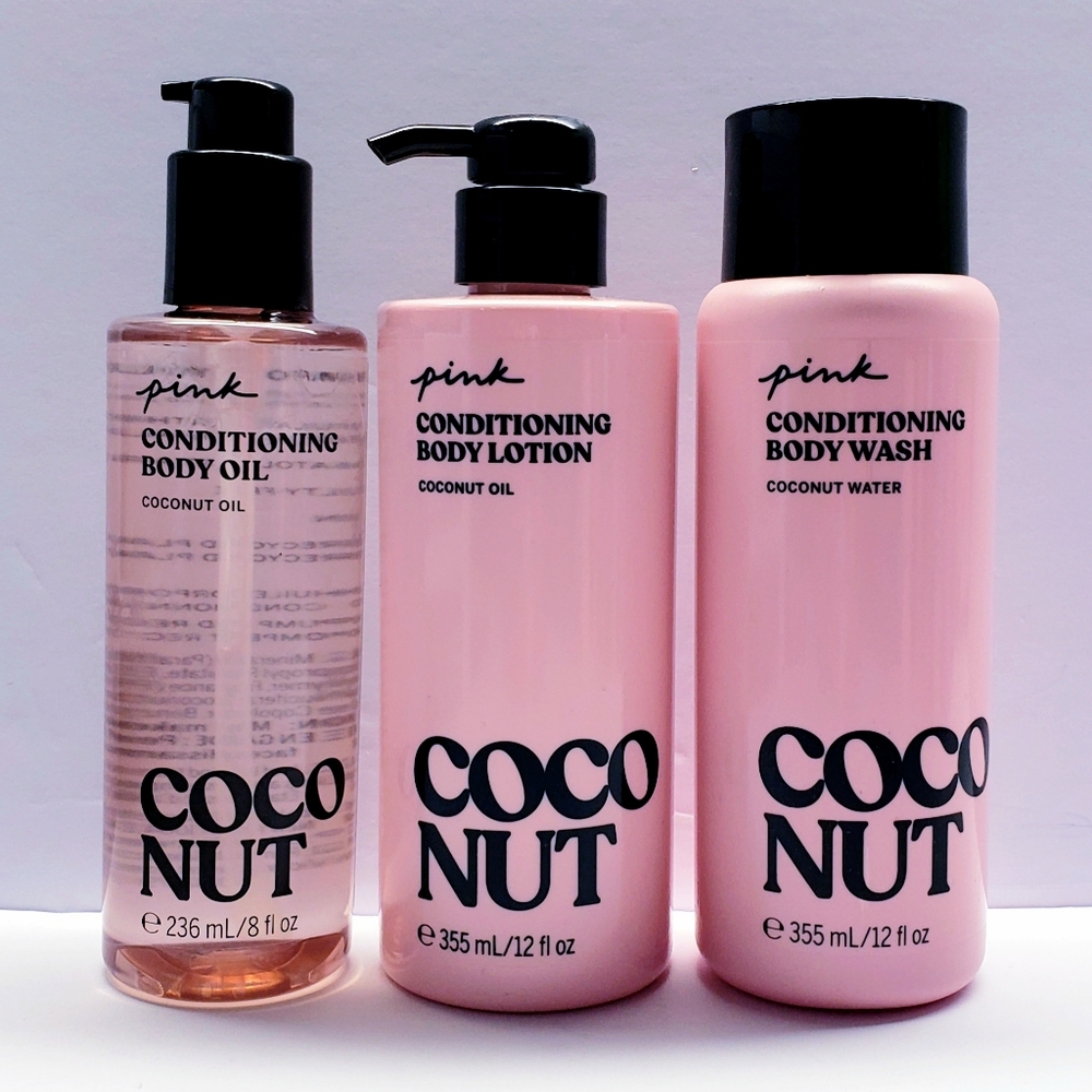 Victoria's Secret Pink Conditioning COCONUT Body Oil, Body Lotion, and Body Wash